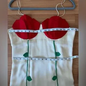 chinese dress ladies Red 3d Roses One-Shoulder Slim Mini Dress